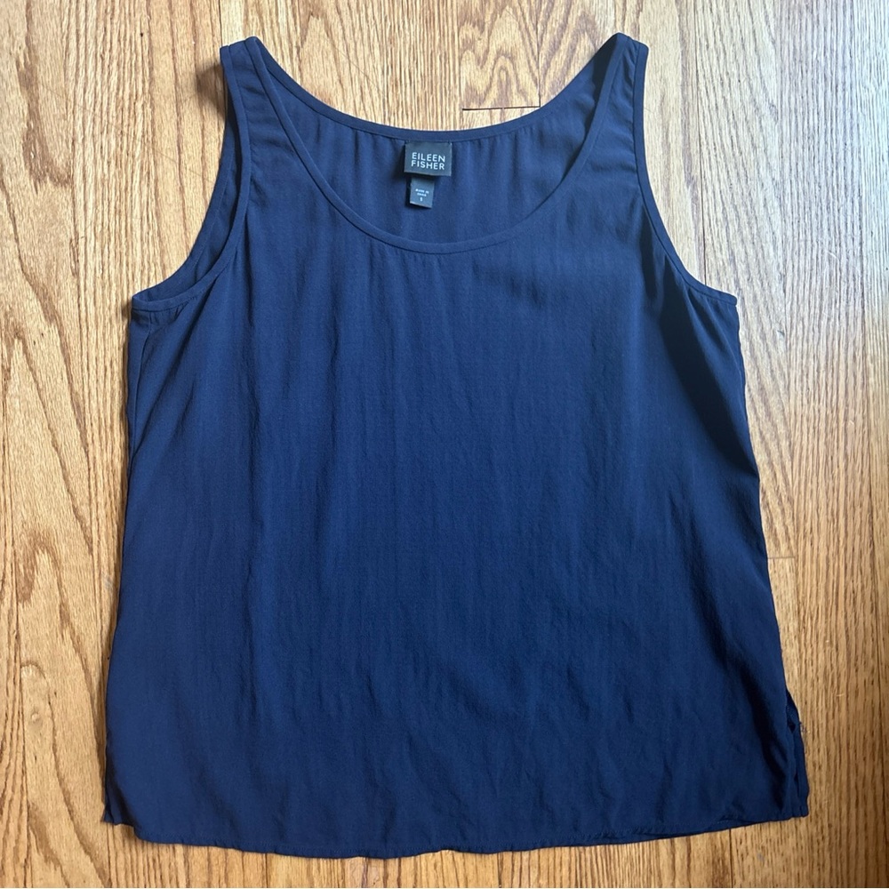 Eileen Fisher 100% Silk Tank Top Navy Sz S Quiet Luxury Minimalist Basic